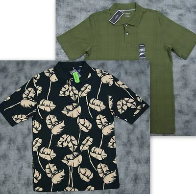 Мужская рубашка-поло Alfani&Knights Bridge лот из 2 предметов оливковый зеленый и черный гавайский принт S - Изображение 1 из 4