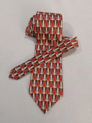 Винтажный галстук LANVIN PARIS геометрический красный черный чистый шелк - Изображение 1 из 4