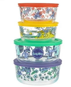 Disney Lilo & Stitch Decorated Pyrex Glass Food 8 Pieces Storage Set New In Box - Picture 1 of 3