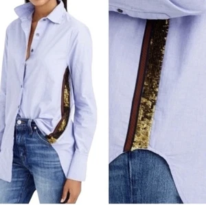 J.Crew Sequin Side Stripe Button-Up Shirt Size 10 – Hidden Glam, Holiday Office - Picture 1 of 13