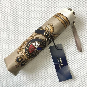 POLO Ralph Lauren Folding Umbrella Beige Emblem Pt. 22" Rib Carbon Fiber Frame - Picture 1 of 7