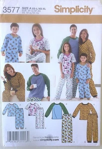 Simplicity 3577 Mens Misses Childs Pajamas Sewing Pattern XS-XL/XS-L - Picture 1 of 1