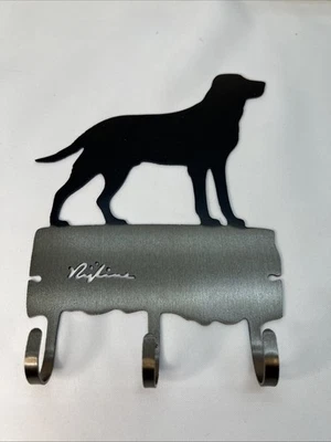 Silueta Labrador Retriever | 3 ganchos metal cepillado llave o soporte para correa | Nuevo Foto 1 de 4