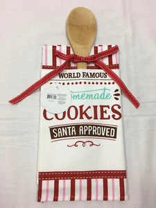 Holiday Dish Towel Cookies Santa Approved w/Wood Spoon Silvestri by Demdaco Gift - Picture 1 of 8