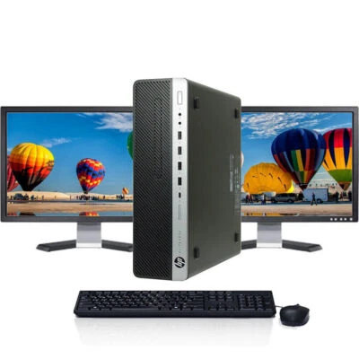 HP 800 G4 Desktop PC Intel i5 16GB RAM 1TB HDD Dual 22" LCD Windows 11 Pro Wi-Fi - Image 1 of 4