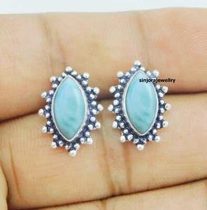 Aretes Larimar hechos a mano de plata de ley 925 con piedras preciosas - Imagen 1 de 4