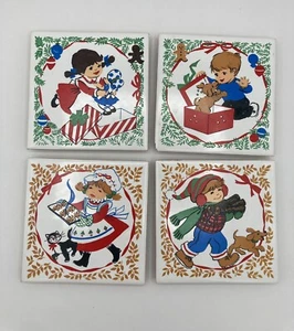 Vintage Weihnachten Untersetzer Untersetzer Fliesen JASCO Kinder Winter 80er Jahre - Bild 1 von 8