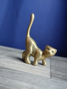 Vintage Scaredy Cat Figurine Small Miniature Statue Art Deco MCM Brass Decor - Picture 1 of 6