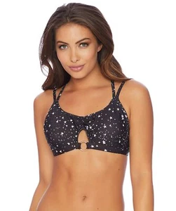 Ella Moss Women's Double Strap Bralette Swimsuit Bikini Top, Star Girl Black, - Picture 1 of 4
