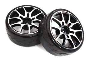Alloy Machined 10 Spoke Wheels & Tires Set (2) for 1/10 Drift W=26mm - Picture 1 of 1