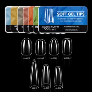 550 Clear Soft Gel Full Cover Clear False Tips Seamless Press On Nails Extension - Picture 1 of 33