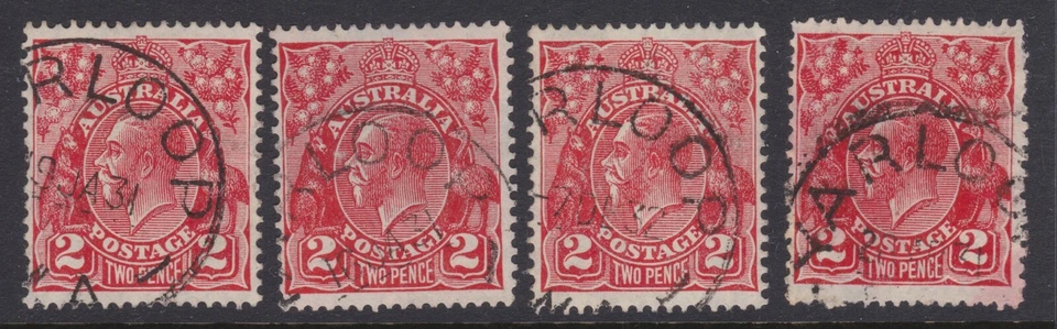 KGV Australia 2d Red YARLOOP WA Town CDS Lot (4) - Image 1 of 1
