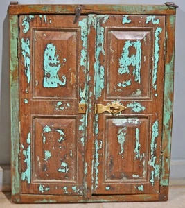 Antique Wooden Wall Décor Window Panel Original Old Rustic Polychrome - Picture 1 of 5