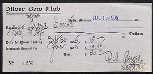 Butte Montana July 1905 "Silver Bow Club" Eugene Carroll Dues Payment Receipt - Picture 1 of 2