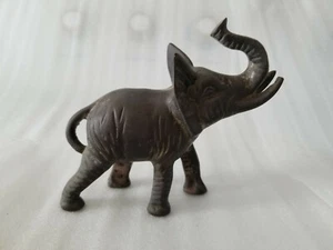 VINTAGE SOLID BRASS ELEPHANT TRUNK UP FIGURINE 5" - Picture 1 of 5