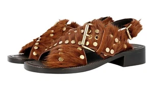 PRADA RUNWAY Fur Rivets Sandals - 1X996H - Brown Gold - NEW - US 8.5 EU 38,5 39 - Picture 1 of 11