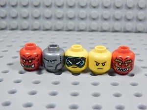 LEGO Ninjago Lot of 5 Printed Heads Minifig Flat Silver Yellow Red #11 - Picture 1 of 2