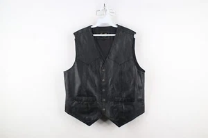 Vintage 90s Scully Mens Large Soft Leather Western Button Vest Jacket Black - Picture 1 of 15