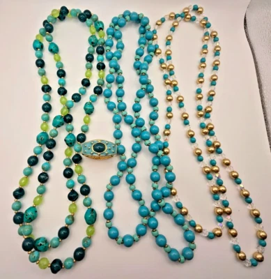 Ожерелье с тремя нитями из искусственной бирюзы с эмалью и кристаллами Joan River - Изображение 1 из 4