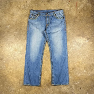 True Religion Jeans Men’s 40 Rainbow Stitch Straight Leg Blue Denim Y2K - Image 1 of 4