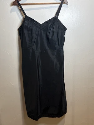 Barbizon Ariel Negro Slip Completo Tafredda Talla 16 1/2 Años 50 Años 60 De Colección Foto 1 de 4