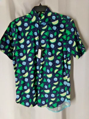 Camisa LUCHIANO VISCONTI NEGRA Pequeña Azul Limas Ice Cubes Manga Corta Nueva con Etiquetas Foto 1 de 4