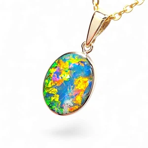 Iridesce' Rare Super Gem Australian Inlay Opal Pendant 5.3 ct O42 - Picture 1 of 6