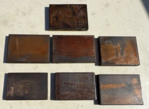 7 1920s Vintage Printers Letterpress Copper Wood  Blocks Boston - Picture 1 of 19