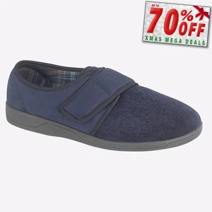 Sleepers Tom Touch Fastening MEMORY FOAM Mens Slippers Navy - Picture 1 of 2