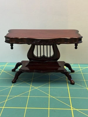 Miniature Mahogany Lyre-Base Table – Made in Taiwan - Image 1 of 4