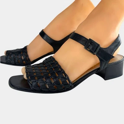 Salvatore Ferragamo Italy Black Leather Block Heel Strappy Women Sandals SZ 7 US - Image 1 of 4