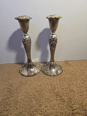 Vintage Pair of Godinger Silver Plated Baroque Candlestick Holder 8.5" - Image 1 of 4