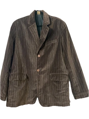 DKNY 男式大号天鹅绒 2 纽扣西装外套棕色细条纹学院假日 — 第 1/4 张图片