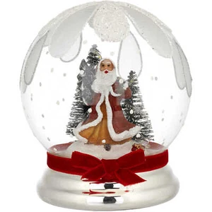 Sphère Noël Cadeau en Argent Et Verre Soufflé Lumière LED Chaud Père Noël - Picture 1 of 3