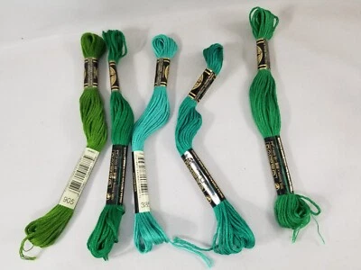 DMC Embroidery Cotton Thread Floss Skeins Lot of 5 Greens - Image 1 of 4