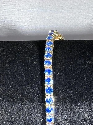 Joan Rivers Line Tennis Bracelet Goldtone Faux Sapphire Blue Crystal Exc Cond - Image 1 of 4
