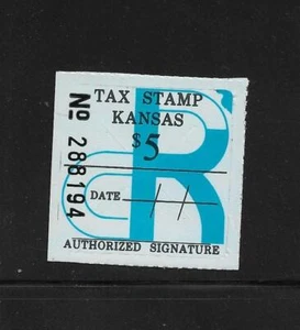 Estampillas de ingresos estatales de EE. UU.; Reg. de vehículos motorizados de Kansas Impuestos; $5 #MV5; sin usar - Imagen 1 de 2