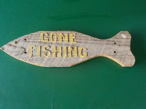 GONE FISHING Wooden Sign in the Shape of a Fish 20.25" long CL 13-1) - Picture 1 of 2