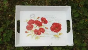 GRAND PLATEAU MELAMINE Coquelicots NEUF SUPER QUALITE ITALIE 41x30Cm Une affaire - Bild 1 von 1