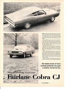1969 FORD FAIRLANE COBRA CJ 428/335-HP ~ ORIGINAL 4-PAGE DRAG TEST ARTICLE / AD - Picture 1 of 2