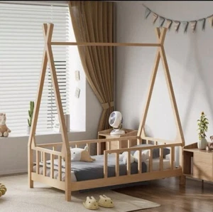Pine Wooden Kids Bed House Frame Baby Toddler Children Slatted Bedframe Bedstead - Picture 1 of 6