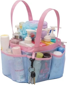 Mesh Shower Caddy Tote for College Dorm Room Essentials, Hanging Blue-Pink - Picture 1 of 7
