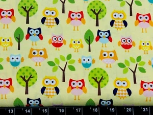 Fat Quarter 18”x21” Spring Tree Flower Owl Riley Blake Yellow Bird Fabric Cotton - Picture 1 of 1