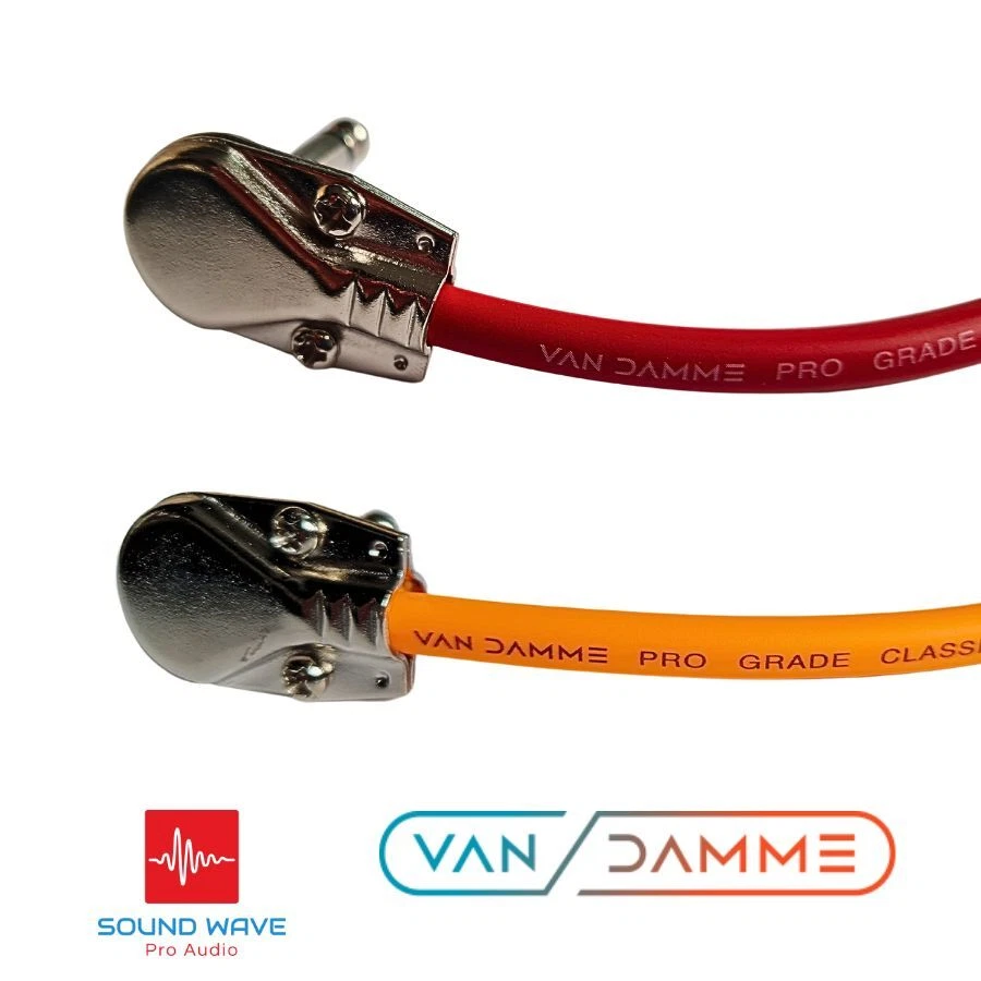 2x 10cm GUITAR PATCH LEADS - 6.35mm 1/4" Pancake Jacks - Van Damme Cable-Effects