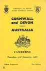 Cornwall & Devon - (South West Counties) v Australia 3 Jan 1967 RUGBY PROGRAMME