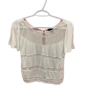 American Eagle Outfitters Womens XS White Casual BOHO Top Blouse Lace Insets - Picture 1 of 7