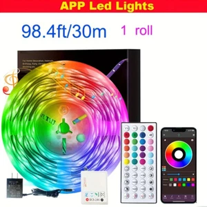 LED Strip Lights RGB Music Sync APP 100ft Bluetooth for Rooms TV Bar Remote USA - Picture 1 of 10