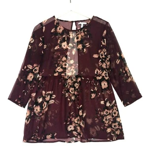 O'neill sheer floral keyhole back top shirt maroon red size small - Picture 1 of 4