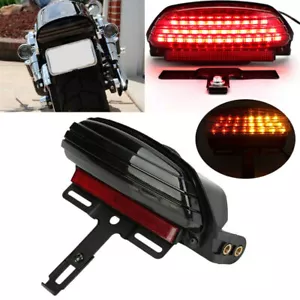 Black Tri-Bar Fender LED Rear Tail Light w/ Turn Signals For Harley Softail FXST - Picture 1 of 12