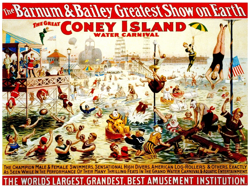 7881.Barnum and bailey.great coney island.people swimming.POSTER.art wall decor - Image 1 of 1